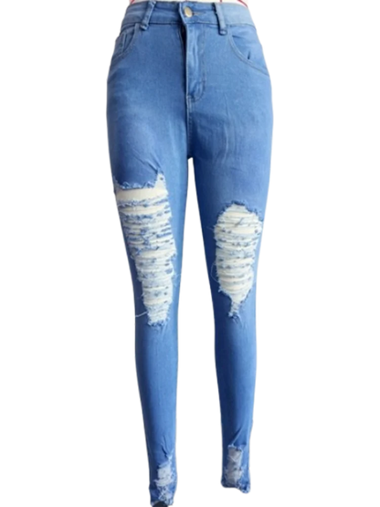 Women’s Ripped Pocket Jeans - High Street Casual Solid Color Fashion Denim Pants for Autumn Style