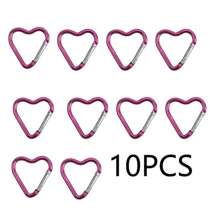 10PCS Heart Shape Aluminum Carabiner Clips - Tactical Keychain Hooks for Outdoor Gear, Water Bottles & EDC Tools