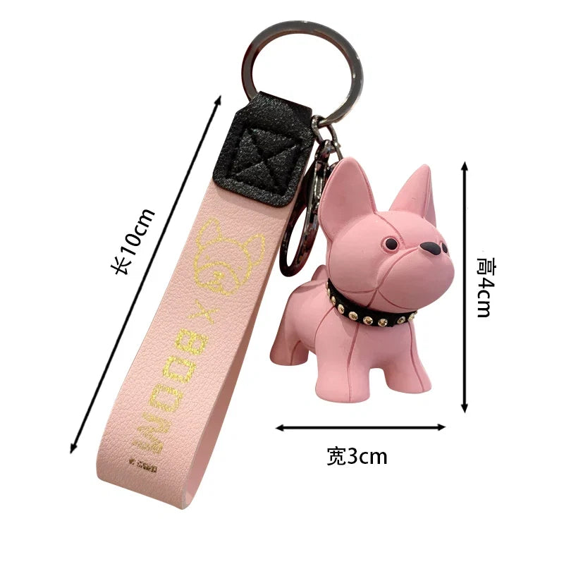 French Bulldog Keychain - Punk Style PU Leather Bag Pendant for Women & Men, Car Key Ring
