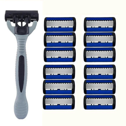 Men’s Manual Safety Razor - 6-Layer Stainless Steel Replaceable Blade Head for Smooth Grooming and Shaving