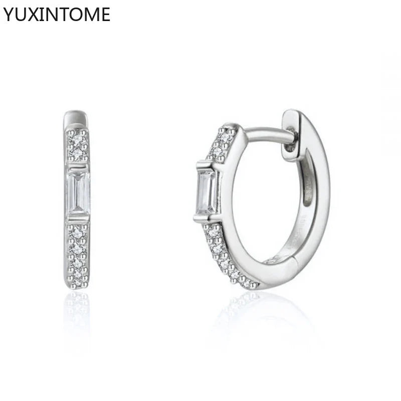 925 Sterling Silver White Zircon Hoop Earrings for Women – Fashion Geometric Crystal Silver Earrings Fine Jewelry Elegant Daily Wear Jewelry