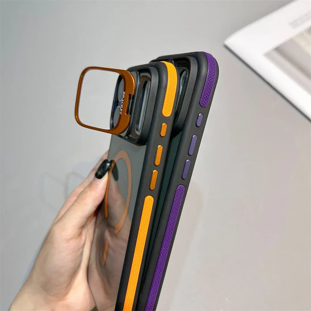 Luxury Matte Transparent MagSafe Kickstand Case — Magnetic Stand Cover for iPhone 11–17 Air, Plus, Pro Max