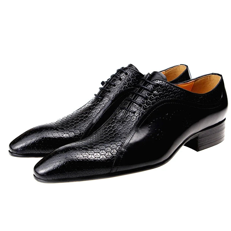 Men’s Genuine Leather Brogue Shoes - Formal Evening Wedding Dress Shoes with Side Carving