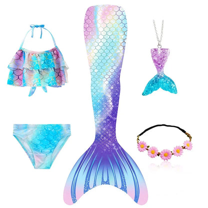 Kids Mermaid Tail Swim Costume - Girls Mermaid Swimsuit for Swimming, Cosplay & Birthday Party Dress Up