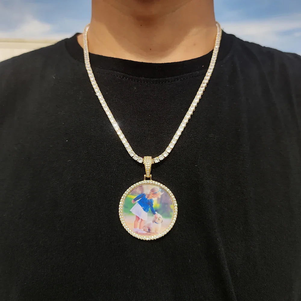 Custom Photo Medallion Necklace - 18K Gold Iced Out Cuban Pendant Hip Hop Personalized Picture Jewelry Gift