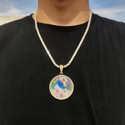 Custom Photo Medallion Necklace - 18K Gold Iced Out Cuban Pendant Hip Hop Personalized Picture Jewelry Gift