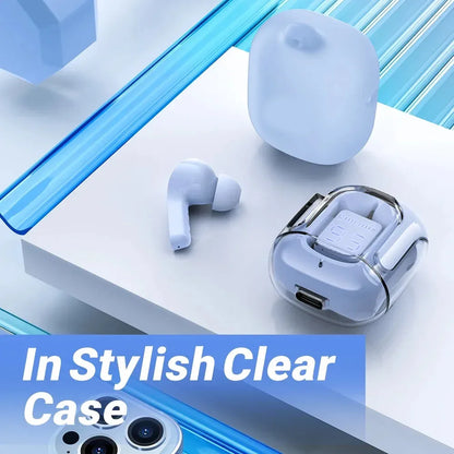 T2 Wireless Bluetooth Earphones - Transparent HiFi Stereo Headphones with LED Power Display