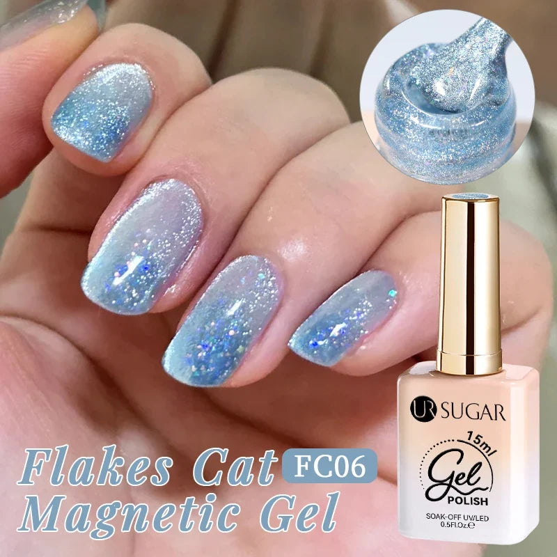 UR SUGAR Jelly Pink Cat Magnetic Gel Nail Polish 15ml - Glitter Ice Effect Soak Off UV LED Semi-Permanent Manicure Gel