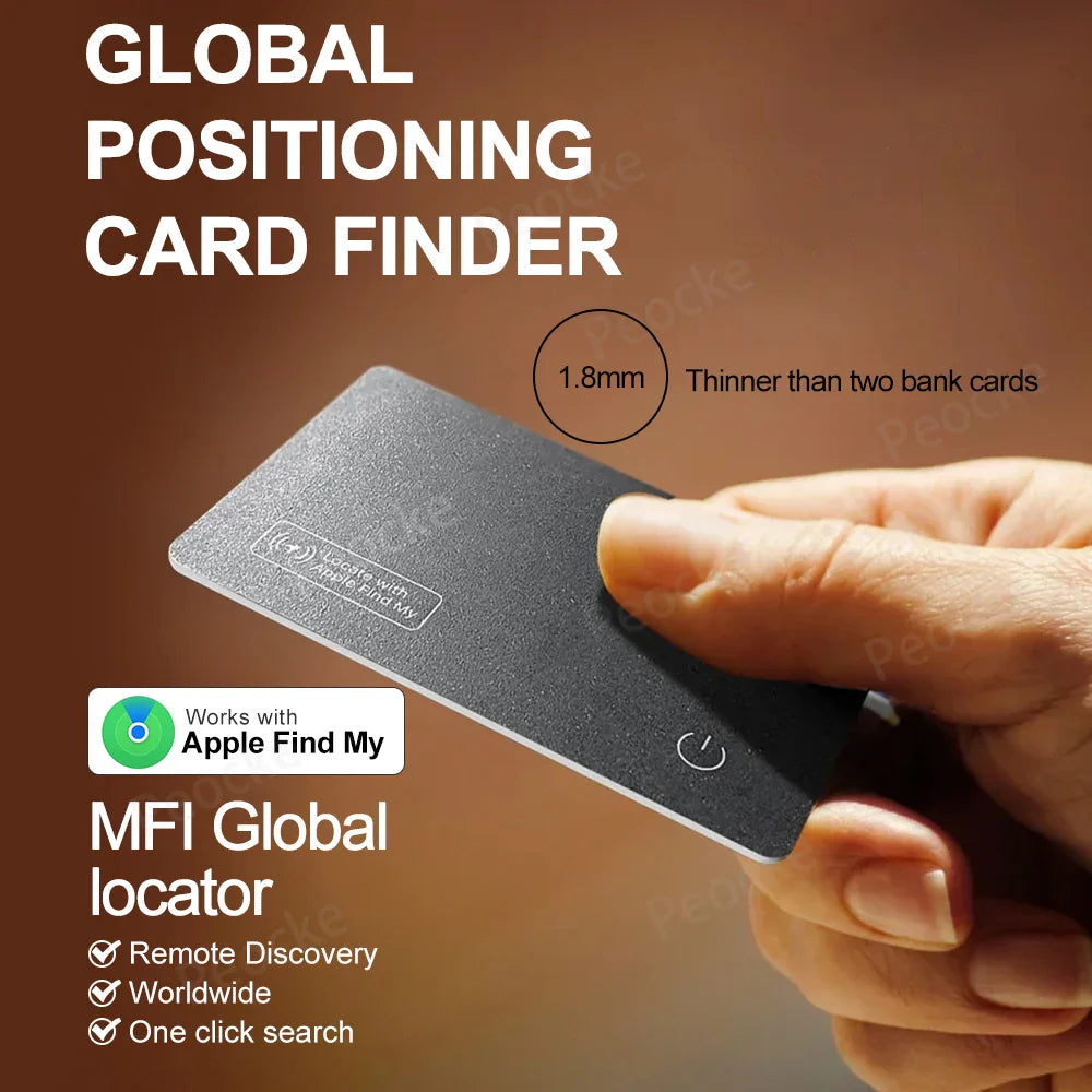 Ultra-Thin Wallet Anti-Loss GPS Tracker Card – Bluetooth Smart Tag with Wireless Charging, IP67 Waterproof for iPhone