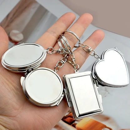 Mini Folding Keychain Makeup Mirror - Double-Sided Heart & Round Pocket Cosmetic Mirror for Travel