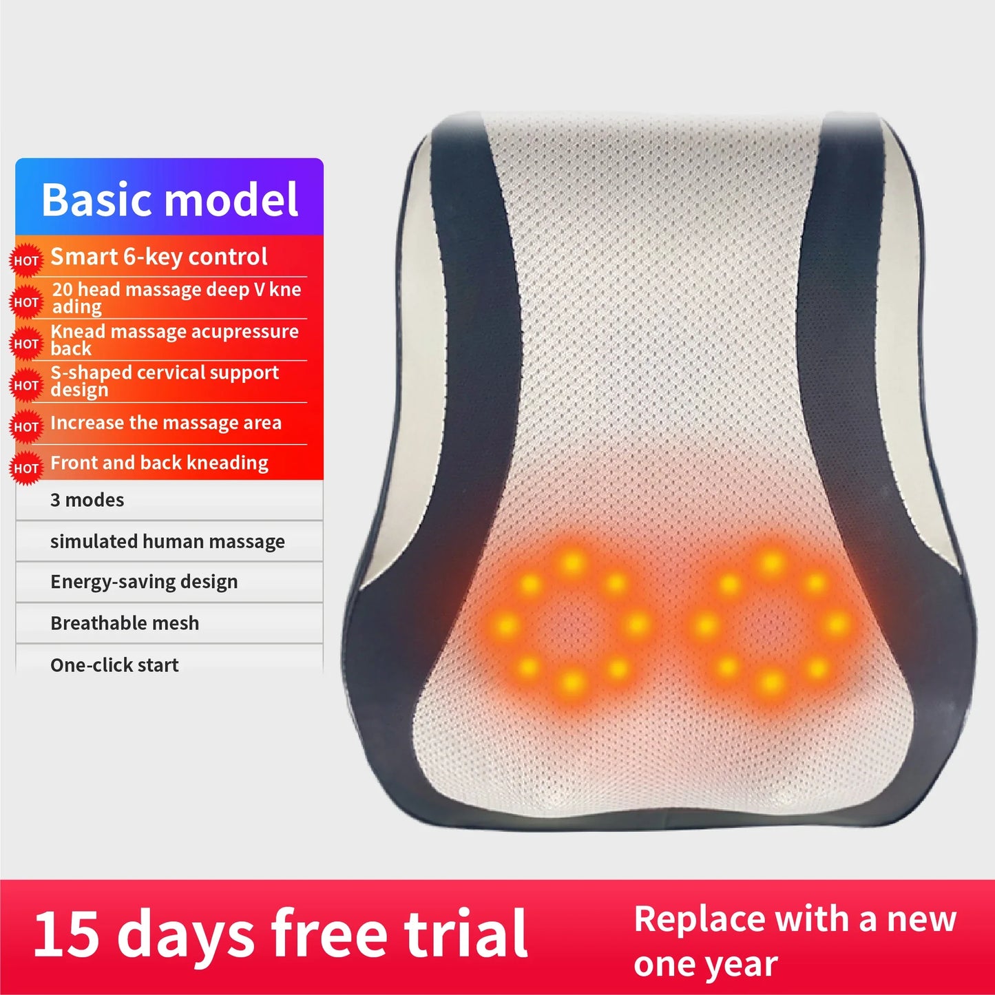 Manufacturer Direct Electric Shiatsu Neck & Head Massager Pillow with Heating and Vibration – Cervical Traction Car Back Massager
