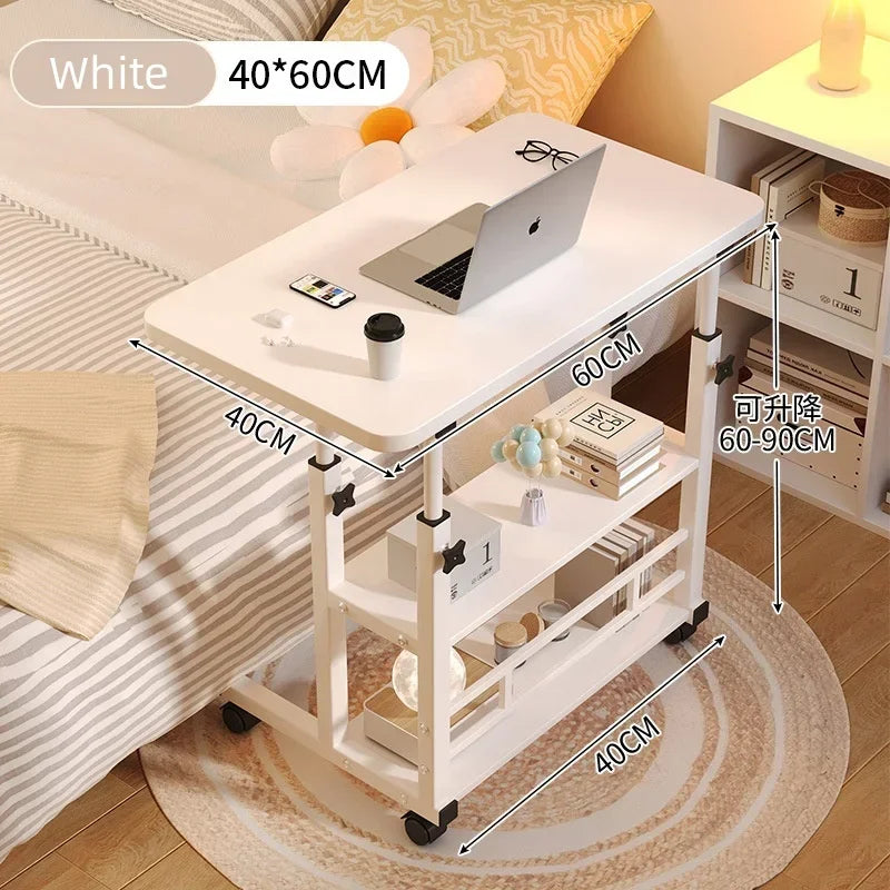 Adjustable Laptop Desk with Wheels – Portable Movable Bedside Computer Table for Bedroom, Office & Study