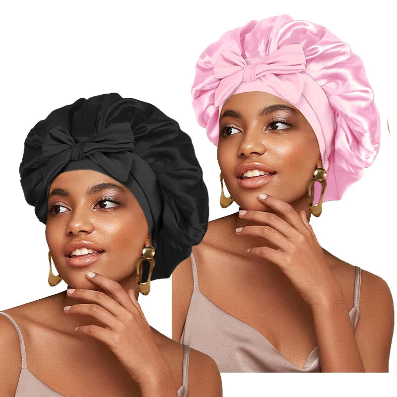 New Satin Sleeping Hat for Women – Stretchy Tie Band, Adjustable Night Shower Cap, Hair Head Cover Bonnet Turban