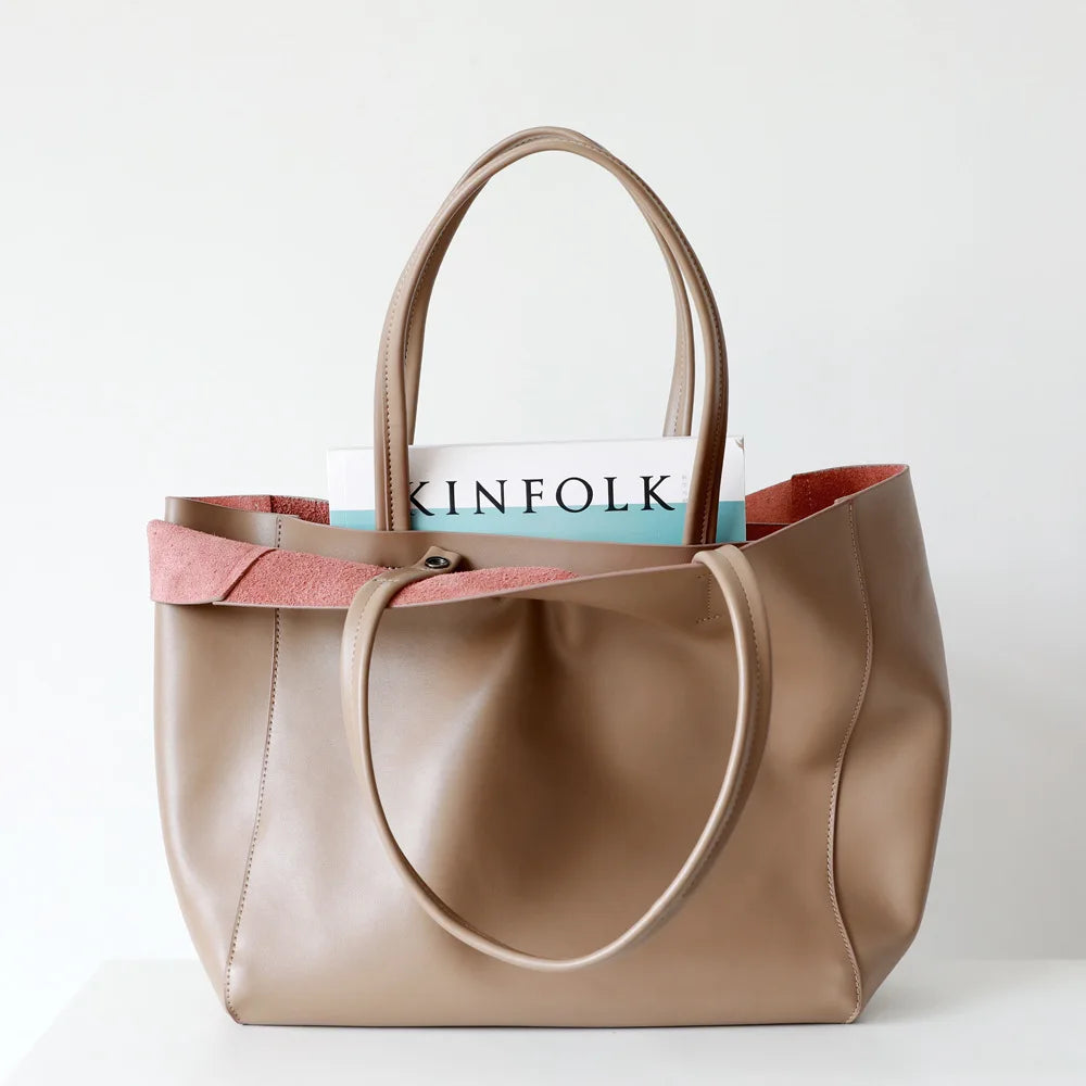 Customized Letter Genuine Leather Tote Bag – Large Capacity, Practical Commuter & Shopping Bag, Cowhide Large Bag