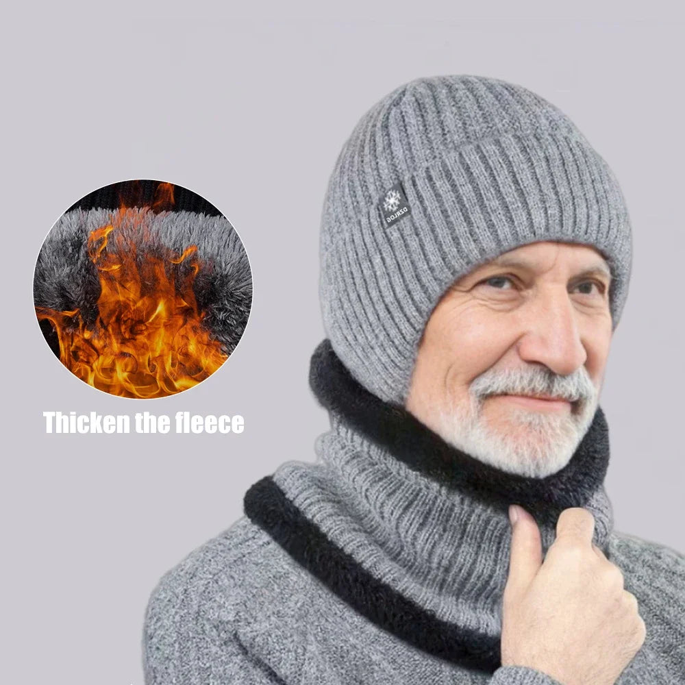 Men’s Outdoor Winter Knitted Hat – Plush Faux Fur Lined Peaked Cap with Earmuffs, Casual Fashion Bomber Hat for Cycling & Ear Protection