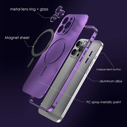 Aluminum Metal Frame Magnetic Case - MagSafe Wireless Charging Cover with Lens Protection for iPhone 12, 13, 14, 15, 16 & 17 Pro Max