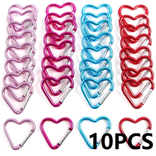 10PCS Heart Shape Aluminum Carabiner Clips - Tactical Keychain Hooks for Outdoor Gear, Water Bottles & EDC Tools