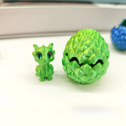 3D Printed Dragon Egg Figures – Mini Dragon Fidget Toy with Simulation Eyes, Desktop Decor & Kids Gift