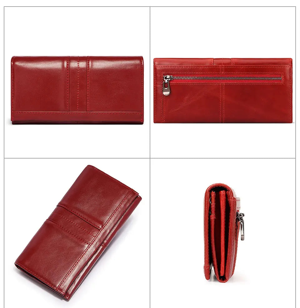 Women's Genuine Leather Clutch Wallet – RFID Blocking Phone Purse with Zipper Pocket