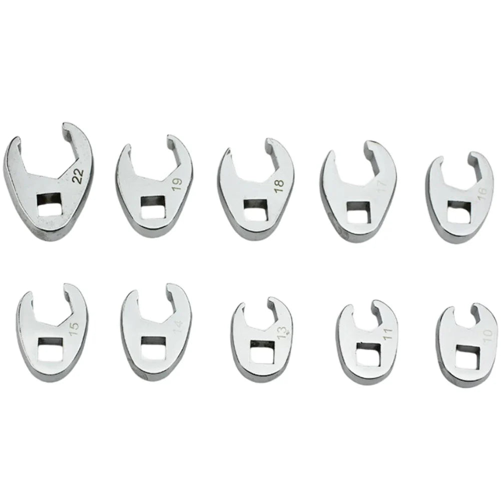 10pcs 3/8" Drive Crowfoot Wrench Set — 10-22mm Metric Open-End Spanners for Torque Wrench