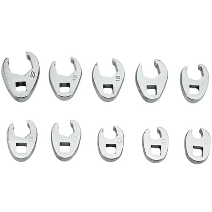 10pcs 3/8" Drive Crowfoot Wrench Set — 10-22mm Metric Open-End Spanners for Torque Wrench