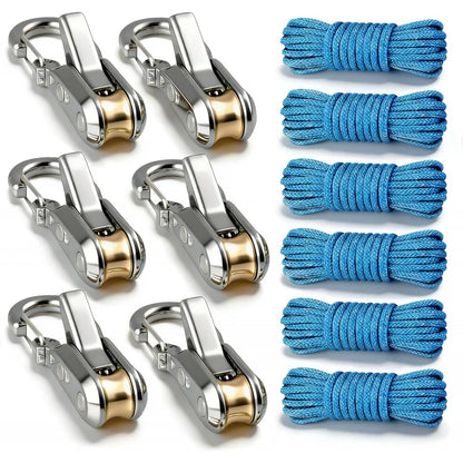 Rope Tying Tool & Tensioner - Heavy Duty Retractable Buckle with Roller for Camping, Hiking & Outdoor Gear