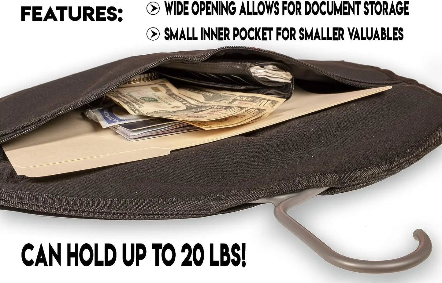 Hanger Diversion Safe – Hidden Pocket for Valuables, Conceals Under Clothes for Home & Travel