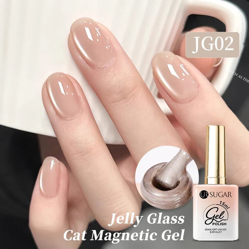 UR SUGAR Jelly Pink Cat Magnetic Gel Nail Polish 15ml - Glitter Ice Effect Soak Off UV LED Semi-Permanent Manicure Gel
