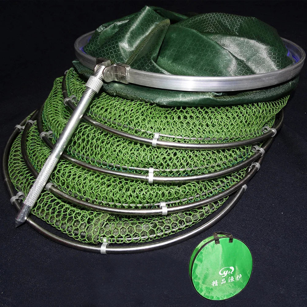 Portable Folding Nylon Mesh Fish Cage – Steel Ring Trap Net Basket for Fishing Storage & Accessories