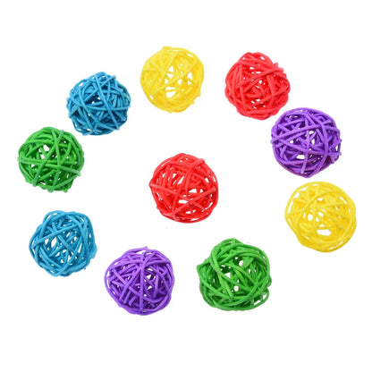 10pcs Sepak Takraw Parrot Chew Toys – Primary Color Foot & Beak Chewing, Scratching Toy for Birds
