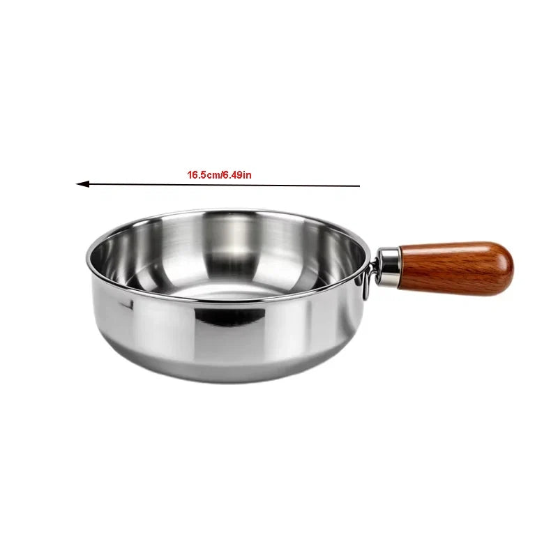 Stainless Steel Milk Pot - Heat-Resistant Wooden Handle, Non-Slip Base & Induction Compatible Design