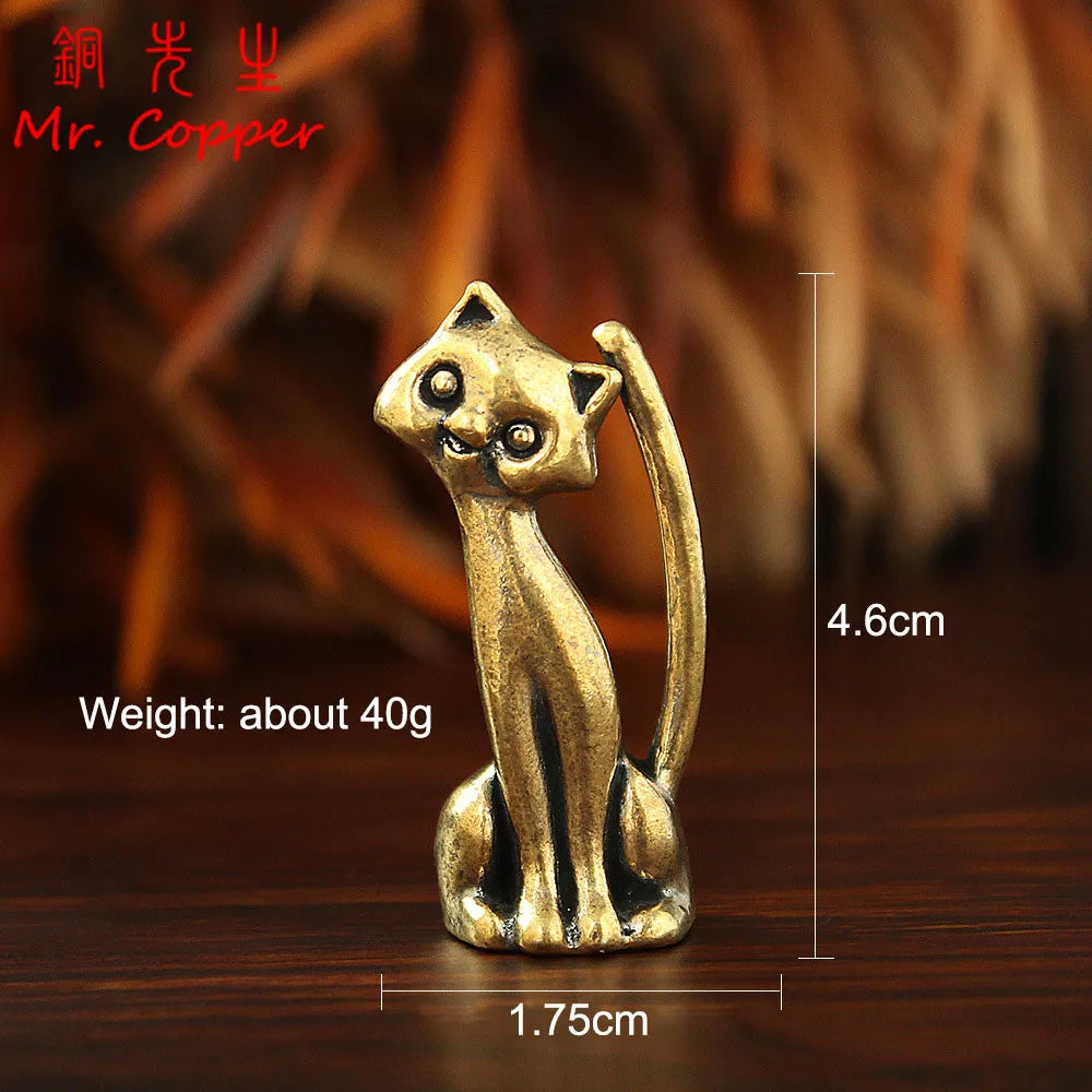 Brass Cat Figurines - 7 Style Modern Retro Animal Mini Statues for Desktop, Home Decor & Craft Accessories
