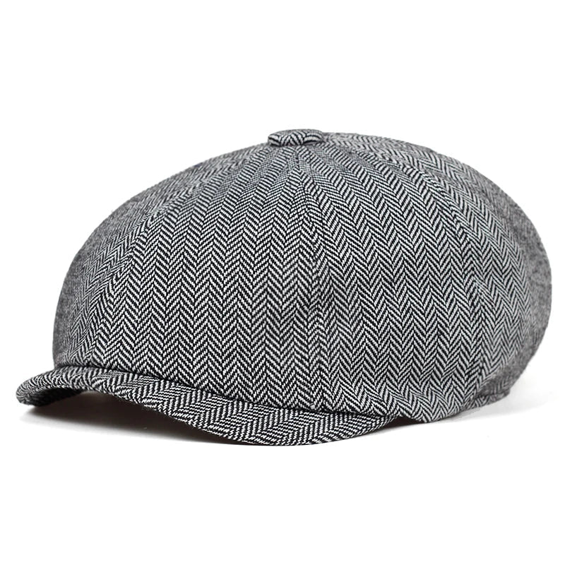 Retro Men’s Newsboy Cap — British Octagonal Herringbone Flat Painter Hat Autumn Winter Hip Hop Beret