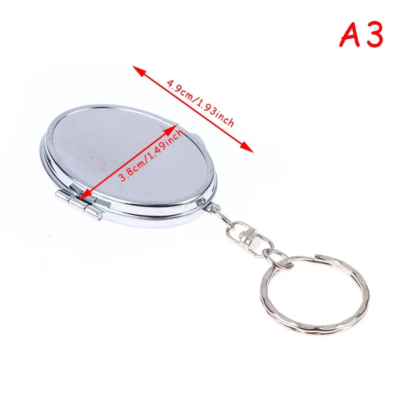 Double-Sided Folding Makeup Mirror - Round, Heart, Oval & Square Metal Keychain Cosmetic Mirror