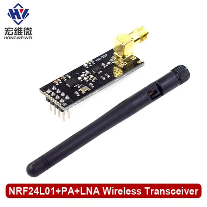 NRF24L01+PA+LNA Wireless Transceiver Module 2.4GHz 1100m Range with Antenna and 3.3V Breakout Adapter - Long Range RF Communication Module