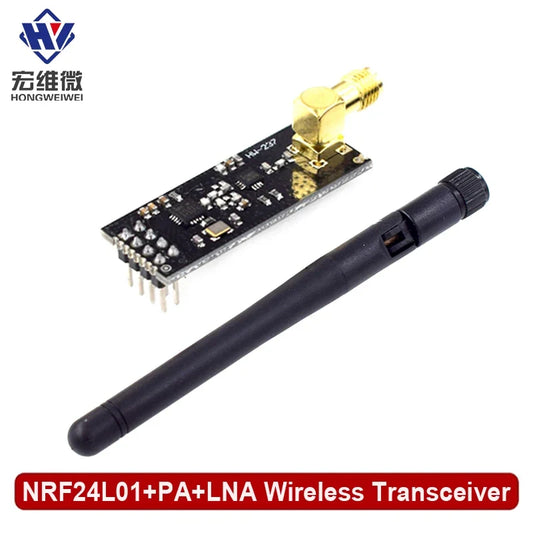 NRF24L01+PA+LNA Wireless Transceiver Module 2.4GHz 1100m Range with Antenna and 3.3V Breakout Adapter - Long Range RF Communication Module