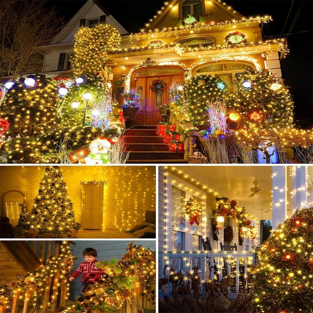 1000 LED Green Wire Fairy String Lights | Waterproof Christmas Tree & Holiday Decor, US/EU Plug 110V/220V