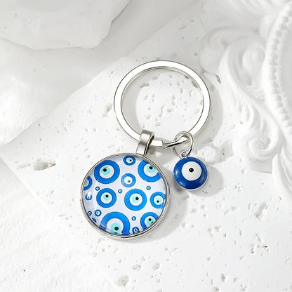 Round Flower Blue Evil Eye Hamsa Keychain – Boho Turkish Lucky Eye Fatima Hand Bag & Car Keyring for Women & Men Protective Charm Gift