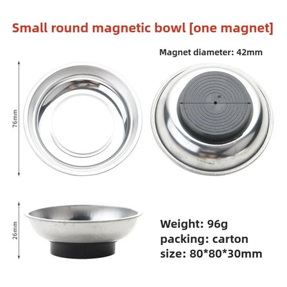 Magnetic Stainless Steel Parts Tray - Round & Square Bowl Organizer for Screws, Nuts, Bolts and Small Parts Storage