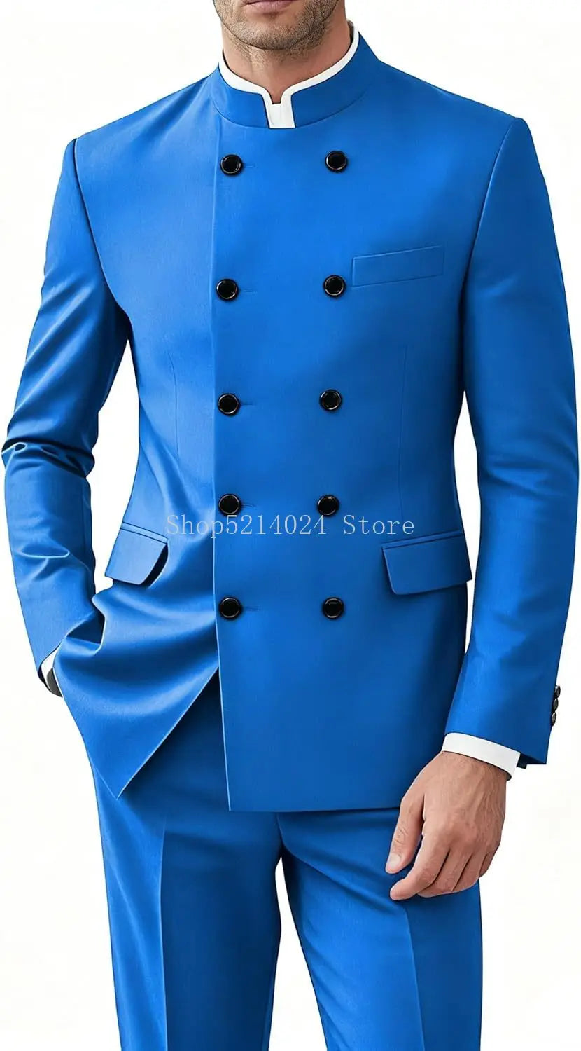Men's 2-Piece Suit Set - Gold Button Jacket and Pants for Weddings & Formal Events