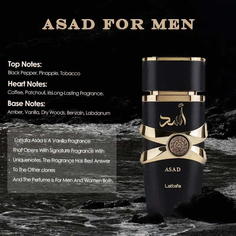 100ml Original Asad Men’s Eau De Toilette — Long-Lasting Unisex Arabian Perfume with Pheromones