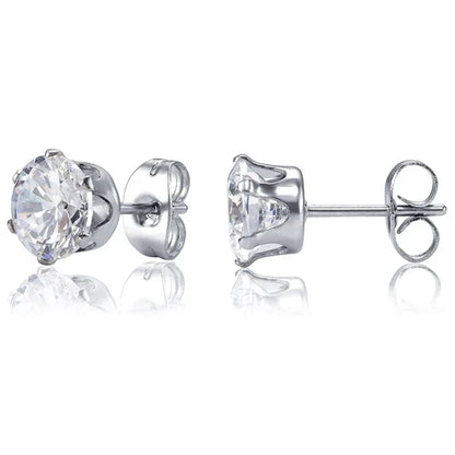 Unisex Stainless Steel Cubic Zirconia Stud Earrings Set (1–8 Pairs) – 6mm Minimalist Ear Piercing Jewelry for Men & Women