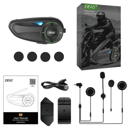EJEAS Q8 Motorcycle Mesh Intercom – Bluetooth 5.1 Headset with EUC Remote Walkie Talkie for 6 Riders
