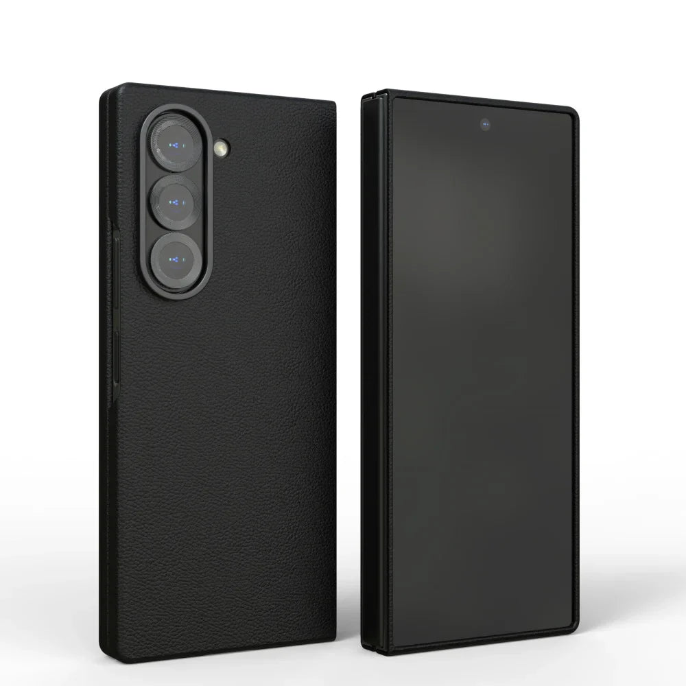 Luxury Leather Shockproof Phone Case for Samsung Galaxy Z Fold 6 – Skin-Friendly Solid Color Full Cover