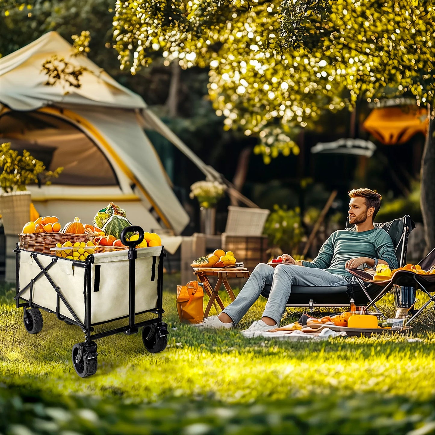 Wisfor Heavy Duty Foldable Wagon Cart — 440 Lbs Capacity, Adjustable Handle for Camping, Shopping & Beach