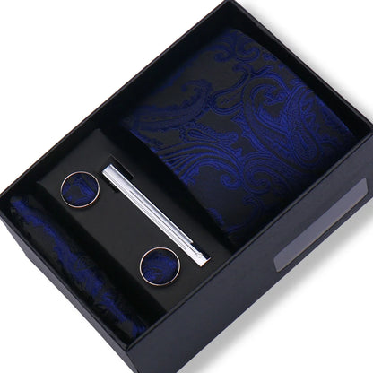 Men’s Green Tie Gift Box Set - Premium Business Necktie with Hanky, Cufflinks & Tie Clip for Wedding Formal Wear