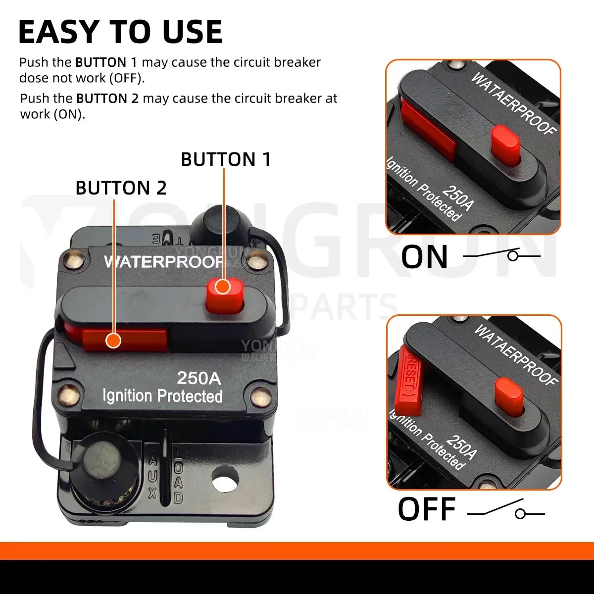 Manual Reset Circuit Breaker - 20A-300A Waterproof 12V-48V DC Car Audio Marine Fuse