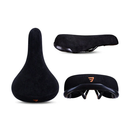 Funsea Bicycle Saddle - Black Wheelie Seat with Embroidered Logo, Flannelette Cover, 8mm Rail for Bikes