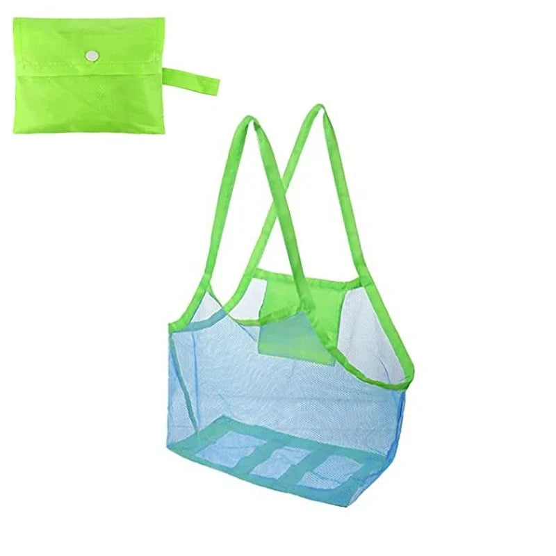 Multicolor Mesh Beach Bag - Large Sand-Resistant Foldable Tote with Hanging Hole for Toys & Storage