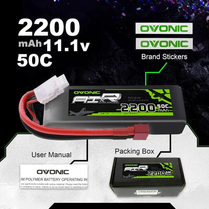 OVONIC 3S 2200mAh 11.1V LiPo Battery — 50C RC Battery with Dean Connector for Airplane, Quadcopter, Helicopter, and FPV Drone